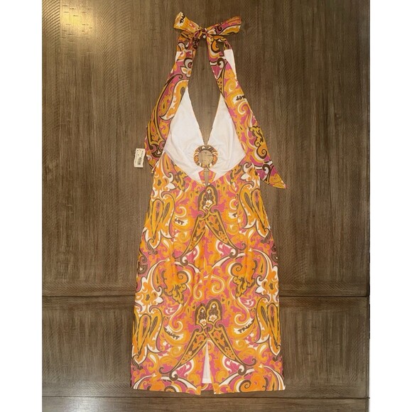 NWT An Original Milly Of New York Orange Pink Paisley Halter Dress Size 2 $375 - Picture 15 of 16